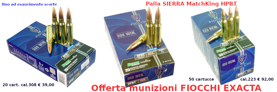 Cartucce Fiocchi Exacta cal.308/223 con palla Sierra MatchKing